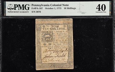 PA-167. Pennsylvania. October 1, 1773. 10 Shillings. PMG Extremely Fine 40.