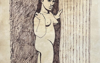 PABLO PICASSO PEN ON PAPER NUDE FEMALE WITH DOG