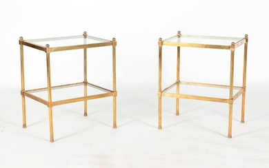 PAIR BRASS AND GLASS TWO TIER END TABLES C.1970