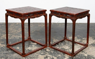 PAIR, CHINESE QING RED LACQUER SIDE TABLES