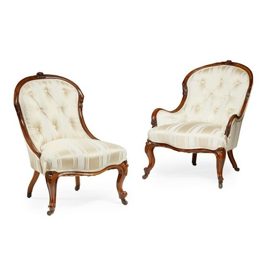 PAIR OF VICTORIAN WALNUT PARLOUR CHAIRS MID 19TH