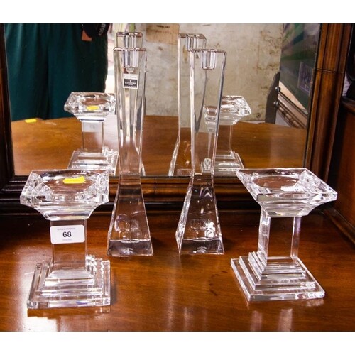 PAIR OF WATERFORD CANDLESTICKS + PAIR OF JOHN ROCHA CANDLEST...