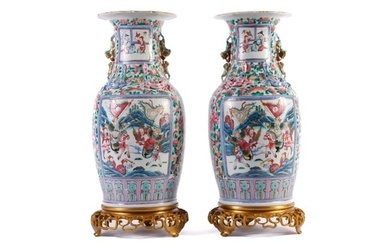PAIR of (19th) CHINESE FAMILLE ROSE BALUSTER VASES