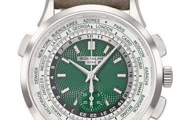 PATEK PHILIPPE. A RARE AND VIBRANT PLATINUM AUTOMATIC FLYBACK CHRONOGRAPH...