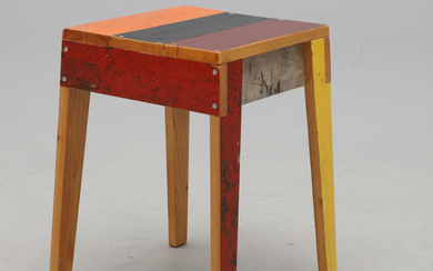 PIET HEIN EEK, a stool, of recycled wood. Stamped underneath.