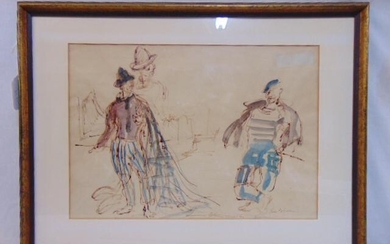 Painting, 2 figures, John Groth, watercolor on paper, 2