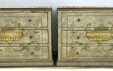 Pair 3 Drawer Wooden Marble Top Dressers