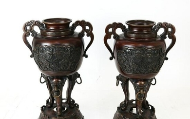 Pair Chinese Bronze Urns