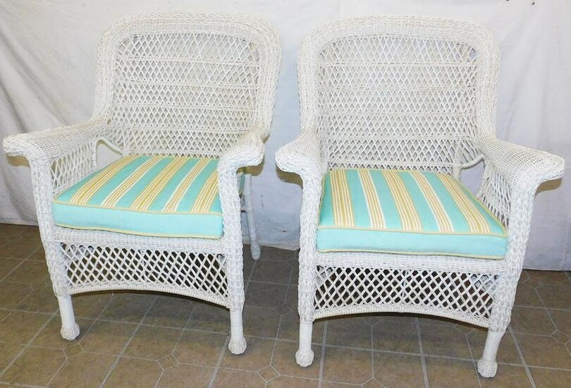 Pair Faux Wicker Arm Chairs