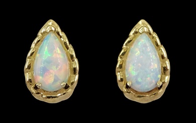 Pair of 9ct gold pear opal stud earrings