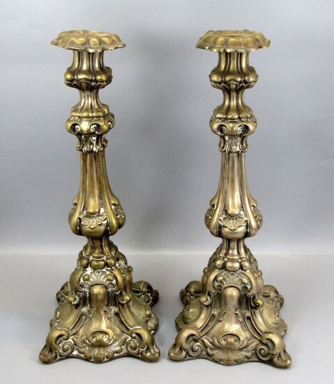 Pair of Antique Highly Impressive Silver Shabbat Candlesticks