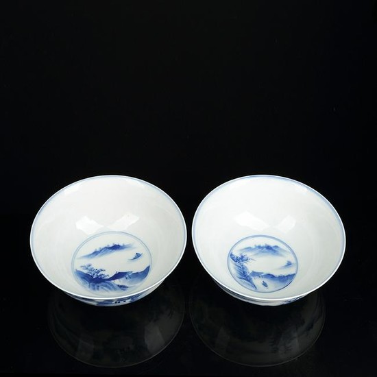 Pair of Chinese Blue And White Porcelain Bowls