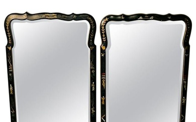 Pair of Chinoiserie Wall / Console / Pier Mirrors, Ebony Paint Decorated