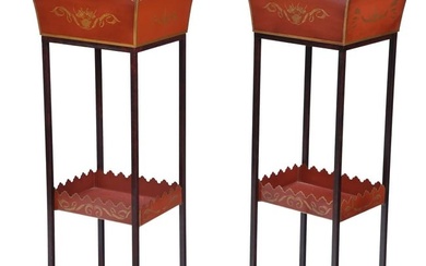 Pair of Contemporary Italian Red Painted Tall Plant Stands