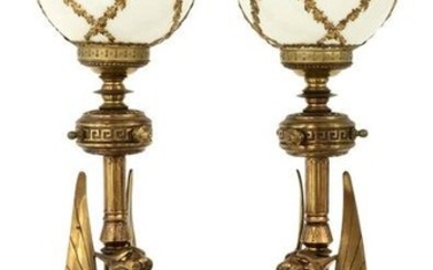 Pair of French Egyptian Revival Gilt Bronze Figural Lamps