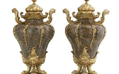 Pair of French Faux Stone Composition Urns