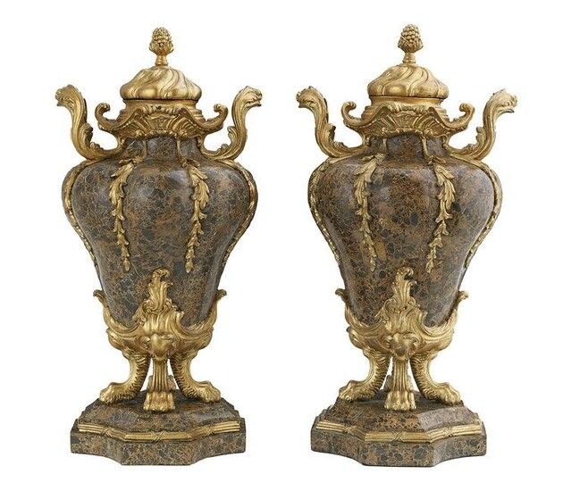 Pair of French Faux Stone Composition Urns