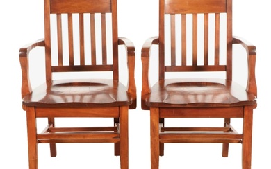 Pair of Hardwood Office Armchairs, Mid-20th Century