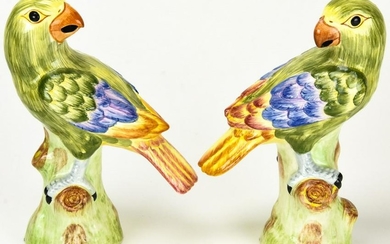 Pair of Italian Hand Painted Porcelain Parrots