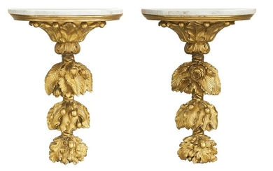 Pair of Italian Marble-Top Demi-lune Tables