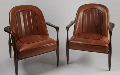 Pair of Keno Bros Design Leather Drive Armchairs