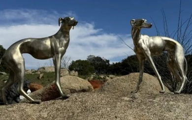 Pair of Life Size Bronze Dogs