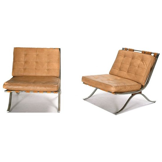 Pair of Mid-Century Modern Barcelona Style Chairs.