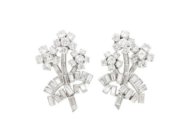 Pair of Platinum and Diamond Bouquet Earrings