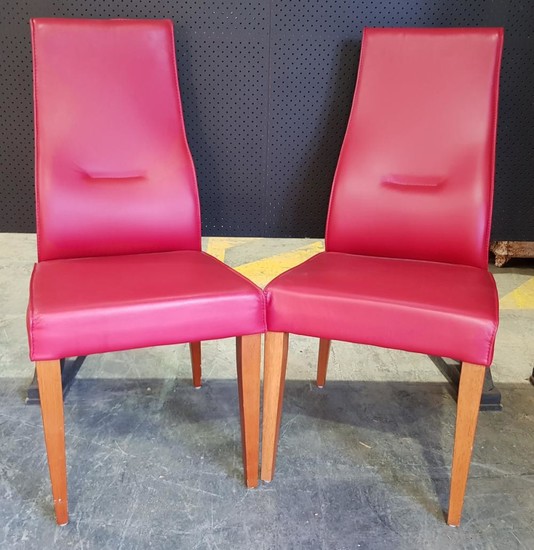 Pair of Red Leather Dining Chairs (BH: 105cm)