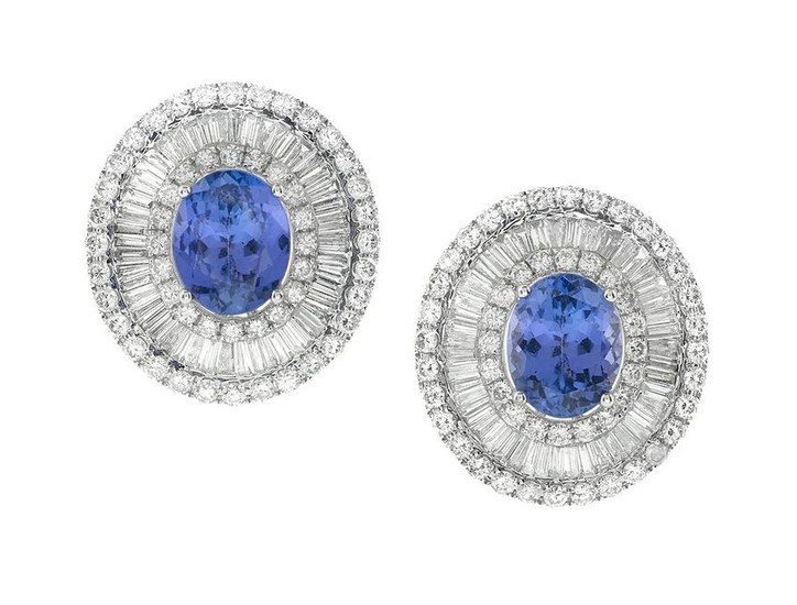 Pair of Tanzanite and Diamond Earrings
