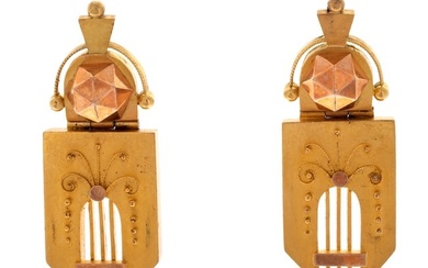 Pair of Victorian 14k Yellow and Rose Gold Earrings