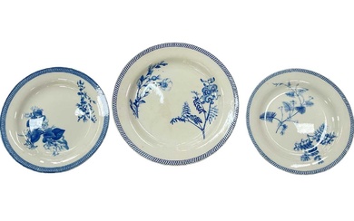 Pair of Wedgwood pearlware blue printed botanical plates, and a similar larger plate