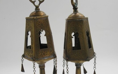 Pair of bronze Torah finials. Morocco