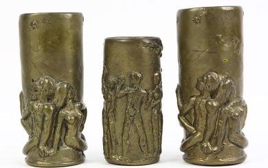 Pal Kepenyes patinated bronze cylindrical vessels