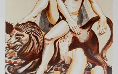 Philip Pearlstein, Two Nude Women with Lion, Lithograph