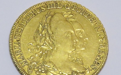 Pièce en or de 4 Escudos " Maria Ière avec consort Pedro III (1777-1786)-Portugal", datée...