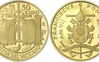 Pièces et médailles d'or étrangères, Italie-État ecclésiastique, François Ier, depuis 2013, 50 euros 2019. Les...