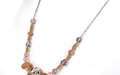 Pink Murano Glass Bead Necklace