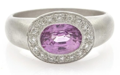 Pink Sapphire, Diamond, 18k White Gold Ring