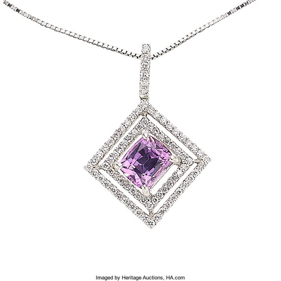 Pink Sapphire, Diamond, White Gold Pendant-Necklace The pendant...