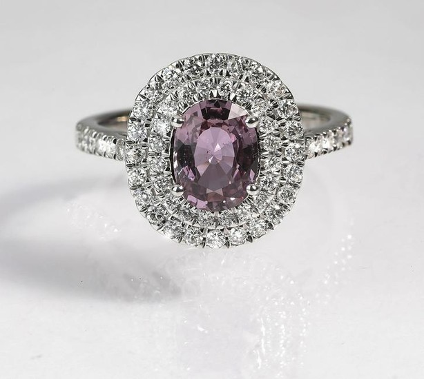 Pink sapphire, diamond and 18k ring