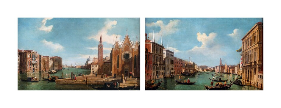 Pittore del XVIII secolo - a) Veduta di Venezia con il Canal Grande verso...