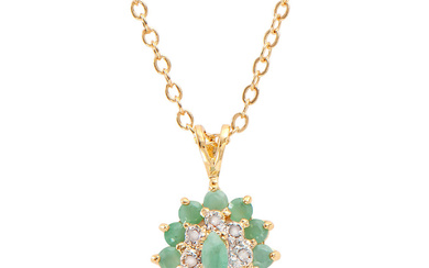 Plated 18KT Yellow Gold 1.00ctw Emerald and Diamond Pendant with...