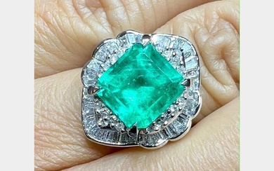 Platinum 4.17 Ct. Emerald and Diamond Ring