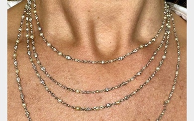 Platinum 9.50 Ct. Diamond & Natural Pearl Diamond by the Yard Necklace