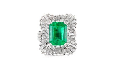 Platinum AGL Colombian Emerald and Diamond Ring