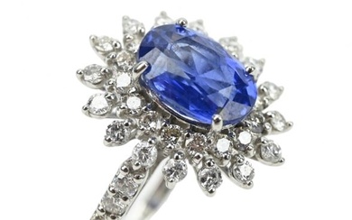 Platinum Blue Sapphire Solitaire & Diamond Ring