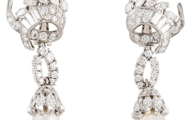 Platinum Cultured South Sea Pearl and Diamond Earrings