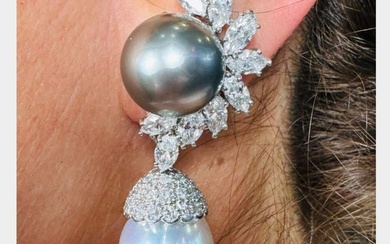 Platinum Diamond & South Sea Pearl Earrings