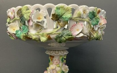 Porcelain Capodimonte Pierced Work Floral Compote